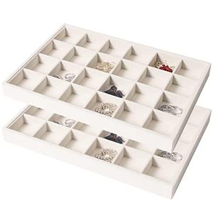 Coward 2PC Stackable 24 Gird Jewelry Organizer Tray Necklace Earring Box Storage Drawer Ring Bracelet Display Holder (Beige(24grid+24grid))