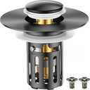 (2 Pc) Bathroom Sink Stopper-All Metal Sink Stopper-Universal Fit 99% Bathroom Stopper with Removable Stainless Steel Hair Catcher- Basin (1.1'' to 2.36'' inch) - Black