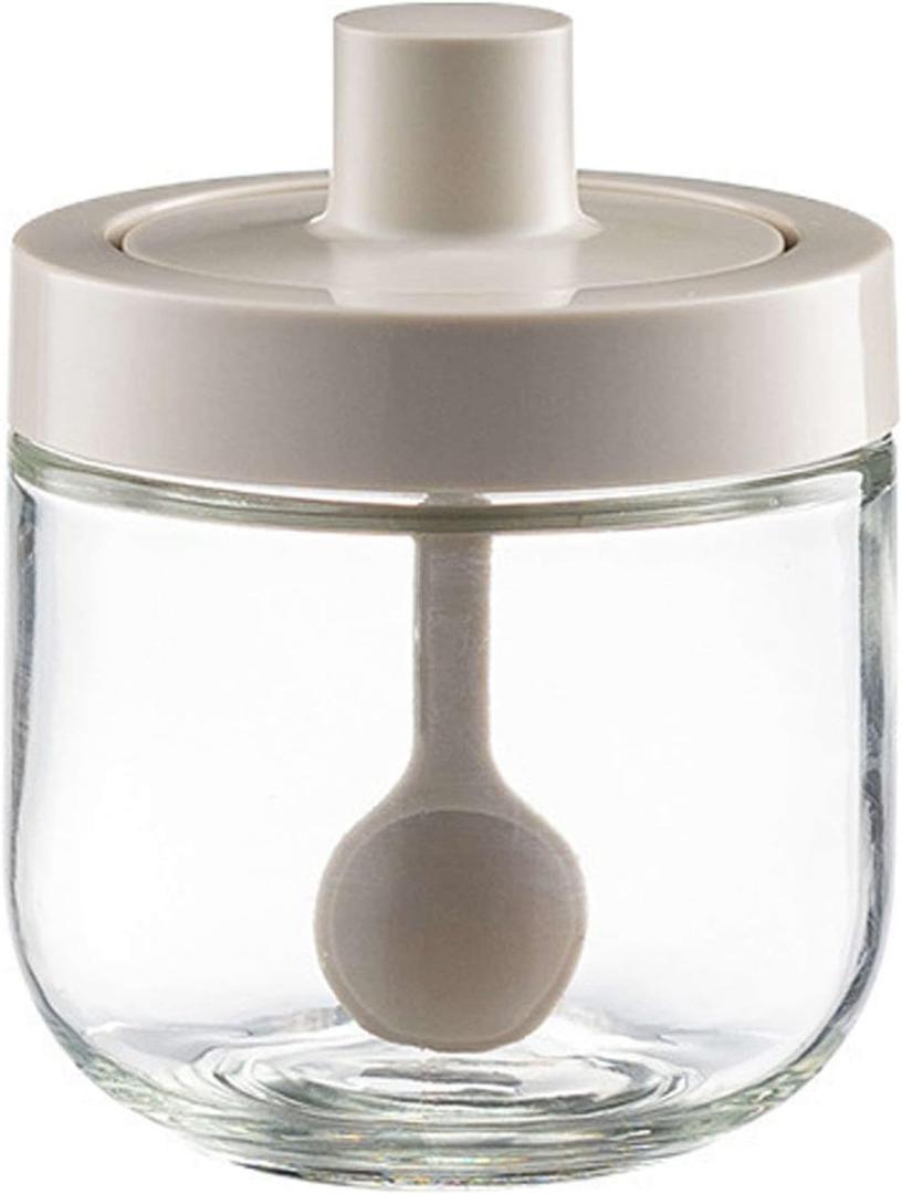 Glass Storage Jars,Round Condiment Jar Spice Container,Spoon Cover Integrated,Seasoning Sealed Jar,Food Storage Container Canisters For Salt Sugar Grains-8.3 * 10cm(3.3 * 3.9inch)
