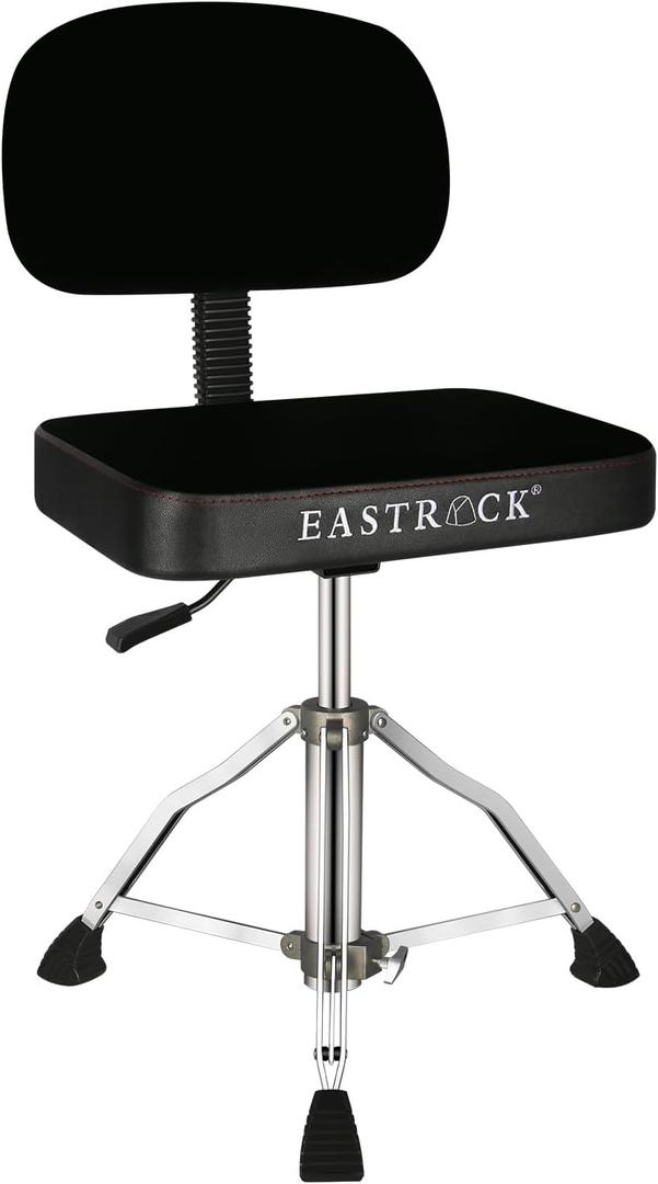 EASTROCK Drum Throne with Backrest Airlift Rotatable Drum Seat Height Adjustable Heavy Duty Square Style Drum Chair Drum Stools with Back Rest for Drummer Adults（Square Black）