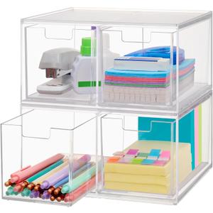 STORi Chloe Space-Saving Clear Drawer Organizer (4 Tall Drawers) Sort Office, Kitchen, Beauty Supplies, Makeup, Pens, Jewelry, Stationary, Made in USA