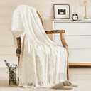 inhand Knitted Throw Blanket for Couch and Bed, Soft Living Room Home Decor Knitted Blanket with Tassel, Outdoor Lightweight Breathable Summer Blanket, Farmhouse Warm Woven Decorative, 50"x60" (A(off White))