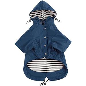 Morezi Dog Zip Up Raincoat with Reflective Buttons, Rain/Water Resistant, Adjustable Drawstring, Removable Hood, Raincoats with Legs 8lbs to 80lbs - Dark Blue - Medium