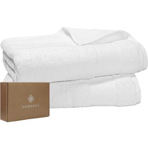 BIOWEAVES 100% Organic Cotton 700 GSM Plush Bath Towels 30" x 58" GOTS Certified - White, Pack of 2