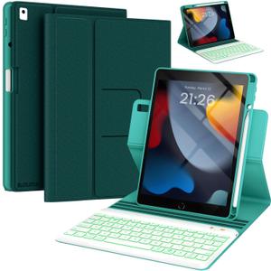 Keyboard Case for iPad 9th/8th/7th Generation 10.2 inch 2021/2020/2019 & ipad Pro 10.5-inch & ipad Air 3 2019-Backlit Detachable keyboard 360 Rotatable Folio Cover with upper pencil holder-(Teal)