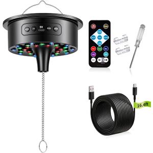 Disco Ball Motor with Remote & RGB Lights, 30 Bright LEDs, 0-15 RPM Adjustable Speed Disco Ball Spinner, Supports 4'' to 16'' Mirror Balls for Parties DJ Wedding, Christmas, Birthday, Camping (Black)