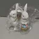 Easter-Basket Bunny-Decor-Figurines Home-Decorations - 2PC Easter Decorations Table Ornaments Resin Spring Bunny Carry Egg Basket Tabletop Decorations for Home Farmhouse 5.25H inch Newman House Studio