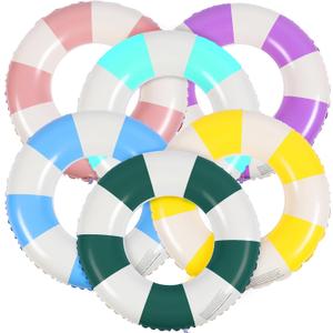 Libima 6 Pcs Classic Striped Inflatable Pool Floats Colorful Swimming Ring Pool Float Tubes Beach Swimming Toys for Adult Teen Kids (29.5 In)