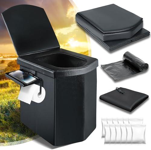 LanAqua Portable Toilet for Adults,Camping Toilet,Extra Large Adults Toilet | 16.5'' Tall Toilet with Lid,Portable Folding Toilet with Carry Bag&Paper Holder,Extra Large Compact Potty for Car Tent