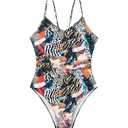 Milumia Women's Boho All Over Print One Piece Swimsuit Cutout Back Swimwear Black Multi X-Large
