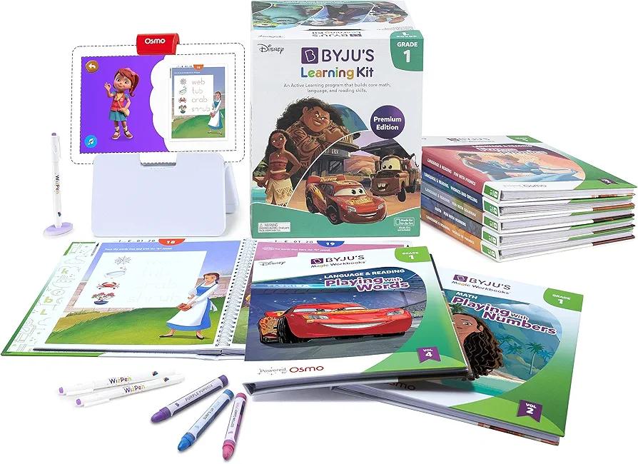 BYJU’S Learning: Disney, 1st Grade Premium Edition (App + 8 Workbooks) Ages 5-7, Featuring Disney & Pixar Characters - Learn Reading, Addition/Subtraction, Writing & Phonics - Osmo Fire base included