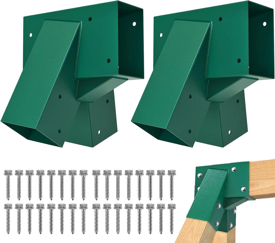 BeneLabel A-Frame 2 Swing Set Brackets, Heavy Duty Steel Swing Set Hardware with Mounting Hardware, DIY Swing Set End Bracket Swing Set Kit for 2 (4x4) Legs & 1 (4x6) Beam, Green