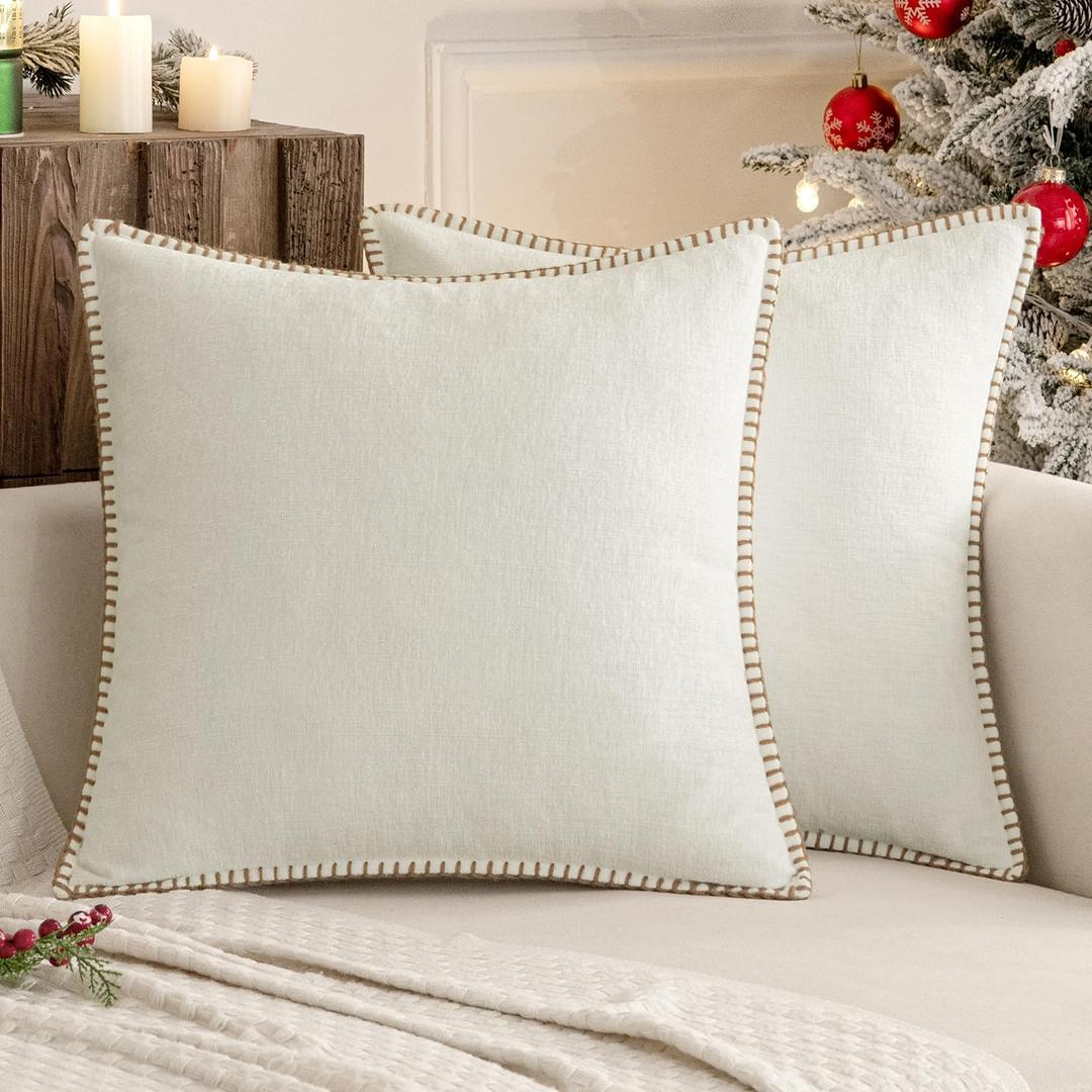 MIULEE Pack of 2 Christmas Pillow Covers 24x24 Inch Pure White Farmhouse Decorative Throw Pillow Covers with Stitched Edge Soft Chenille Solid Dyed Couch Pillow Covers for Sofa Bed Living Room (24" x 24" (Pack of 2), Pure White)