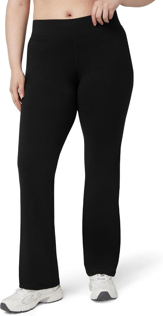 No Nonsense Lounge Yoga Pants Flared Cotton Leggings, 32.5" Inseam, Wide Waistband, No Show Coverage, Relaxed Flare Leg (Black, L)