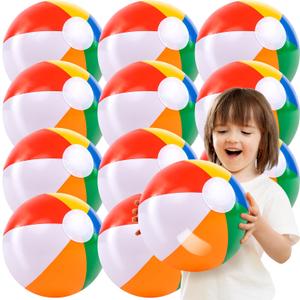 JOYIN 12 Packs 16" Inflatable Beach Balls, Large Rainbow Beach Balls Bulk for Pool Parties, Kids and Adults Summer Pool Party Toys, Beach Toys, Party Favors(16'')