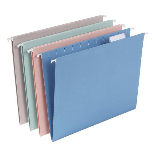 Pendaflex Hanging File Folders, 25 Pack, Letter Size (8.5" x 11"), Assorted Colors: Khaki, Peach, Light Blue, Light Green, 5 Tab Positions, Reinforced, Includes Tabs and Inserts, Durable Hanging Files