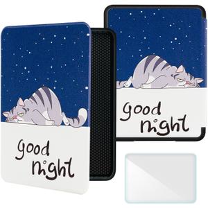 Smart Case Compatible with 7" Kindle Paperwhite 12th Generation (2024) and Kindle Colorsoft Signature Edition - Premium PU Leather Cover with Auto Sleep/Wake, Blue Cat