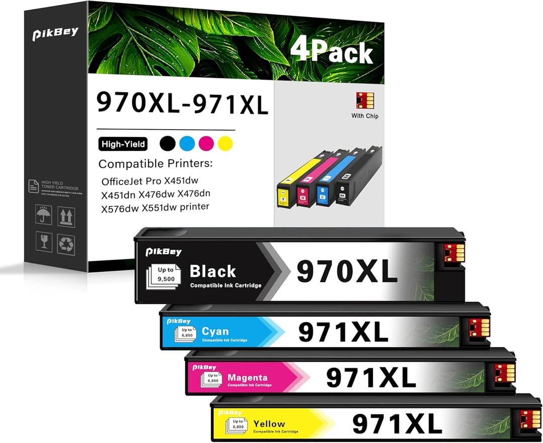 970XL 971XL Ink Cartridges Replacement for HP 970 971 Ink Cartridges for OfficeJet Pro X451dw X451dn X476dw X476dn X576dw X551dw 4 Pack (1Black, 1Cyan, 1Magenta, 1Yellow)