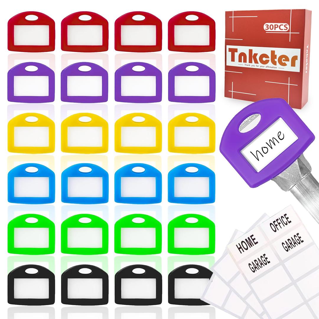 30-Pack Silicone Key Tags Color-Coded, Write-On and Water-Resistant Key Labels for Home and Office Organization Tnkcter