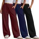 Neer 3 Pack Women's Wide Leg Sweatpants Yoga Baggy Lounge Pants Travel Cozy Workout Drawstring Loose Joggers with Pockets Black, Dark Blue, Wine Red Small