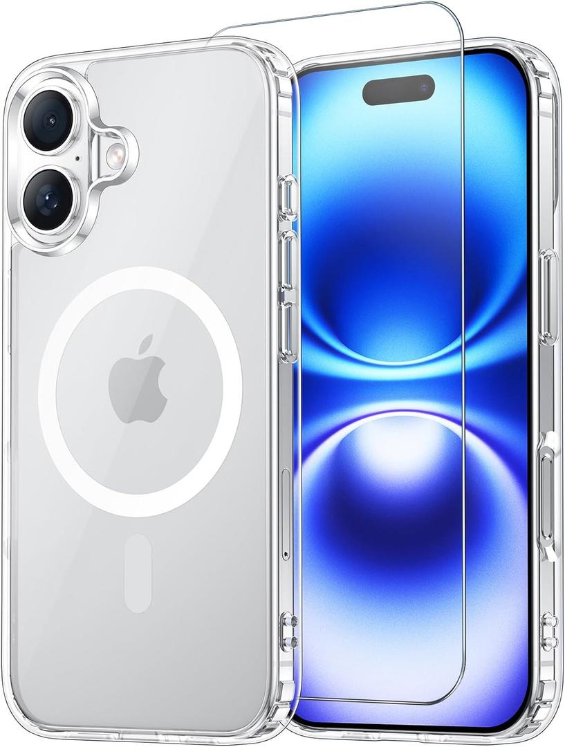 for iPhone 16 Case Clear, Compatible with Magsafe, Anti-Yellowing, Military-Grade Protection, Shockproof Slim Magnetic Phone Case Cover, Transparent