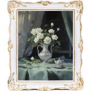 Saysmile Vintage 11x14 Picture Frame White, Textured Antique Picture Frames with Embossed Flower Design, Ornate Frame for 11x14 Photo, Resin Antique Frames Tabletop & Wall Hanging, Home Decor