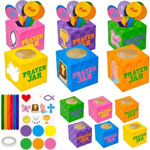 Cinrobiye 24 Set Prayer Box Craft Kits DIY Religious Prayer Jar with Popsicle Stick DIY Family Prayer Handmade Paper Box for Sunday School Home Church Activities Christian Prayer Party Favor Supplies