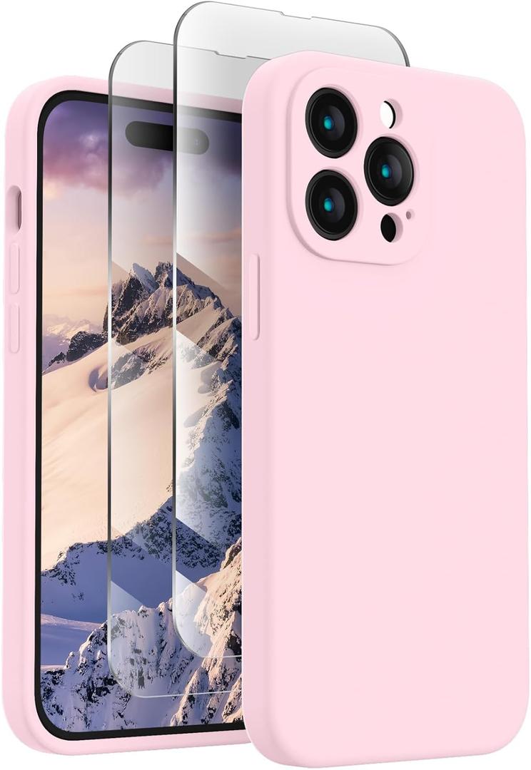 FireNova Designed for iPhone 14 Pro Max Case, Silicone Upgraded [Camera Protection] Case with [2 Screen Protectors], Soft Anti-Scratch Microfiber Lining Inside, 6.7 inch, Chalk Pink