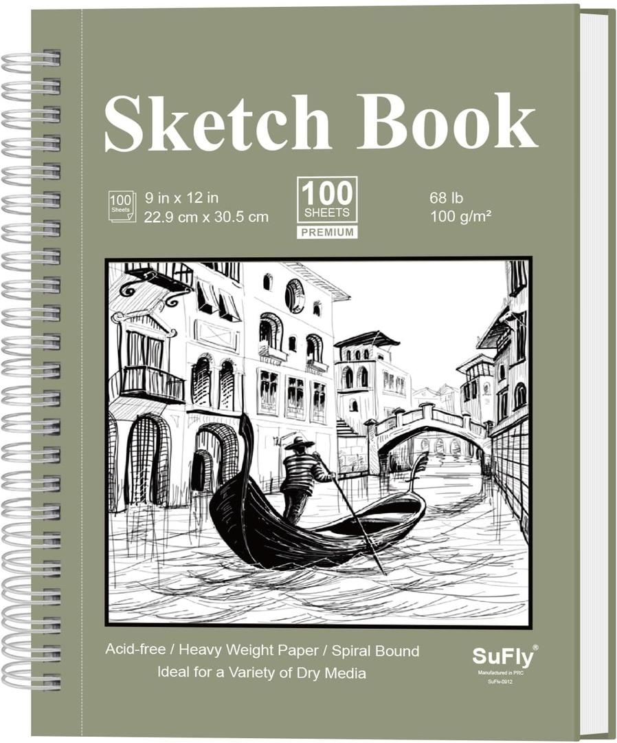 9 x 12 Sketchbook, 68lb/100gsm Sketch Pad 100 Sheets Spiral Bound Acid Free Drawing Paper with Hard Cover Art Paper for Drawing and Painting for Graphite Pencil, Charcoal, Pastels, for Kids & Adults (Green)
