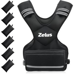 ZELUS Weighted Vest for Men Women,Adjustable Vest, Removable Weights | 20-32lb, 6 Ironsand Removable Weights, Reflective Strips, Waist Bag, Adjustable Buckle Strap, Strength Training, Black
