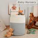 JMvicyroam Large Woven Laundry Basket Hamper,60L Cotton Rope Storage Bin for Blankets,Toys and Clothes,Decorative Tall Nursery Hamper for Living Room,Baby Nursery,Bathroom and Bedroom,White and Grey
