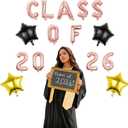 2 x Class of 2026 Graduation Decorations, 16 Inch Rose Gold Foil Balloons Freely Combine 2026, 18 Inch Star Balloons for High School College Grad Gift Ins Photo Party Supplies