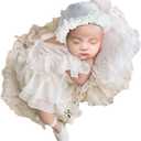 Holibeat Baby Girl 4PCS Photography Props (Romper+Pillow+Hat+Shoes) Newborn Girl Christmas Lace Photoshoot Outfits Infant Posing Props (white)