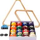 Billiard Balls Set, Pool Table Triangle Ball Rack and 9-Ball Diamond Rack (Wood), 5 Cue Chalks and 2 Table Spot Stickers - Pool Table Accessories
