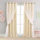 Beige Blackout Curtains with Sheer 54 Inches - Double Layered Short Blackout Curtains with Voile Sheer Drapes for Kids/Girls Bedroom Nursery Living Room, Biscotti Beige, 2 PCs