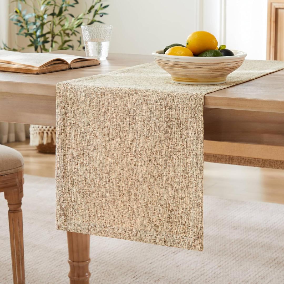 ZeeMart Burlap Style Farmhouse Table Runners 60 Inches Long, Beige Rustic Woven Dining Table Runner for Everyday Use, 14x60 Inches, Oatmeal Beige