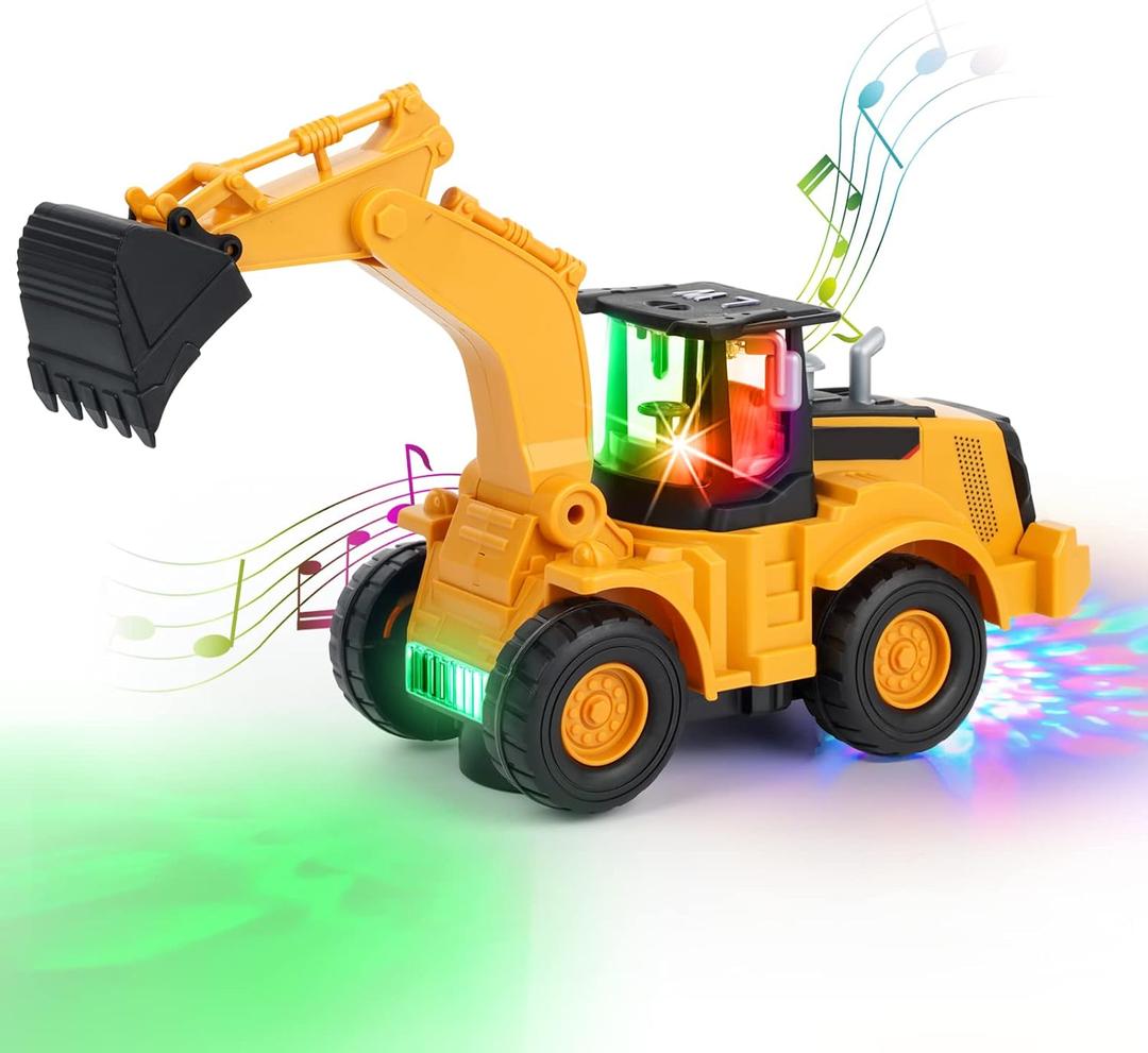 Kizeefun Excavator Truck Kids Toys: Construction 2-5 Toddler Toys Digger Truck with Electric Universal Wheel Children Car Toys with Light and Music Birthday Christmas for 2 3 4 5 Years Old Boy
