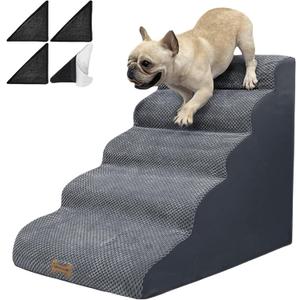 5-Step Dog Stairs for 23 Inch High Beds & 20-30 Inch Couch Bed, Non-Slip Balanced Indoor Pet Ramp Stairs for Small Old Large Dogs Cats to Get on Bed 30D