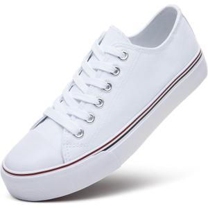 ZGR Womens White Tennis Shoes for Women,Lace up Canvas Sneakers,Casual Walking Canvas Shoes (White, US8)