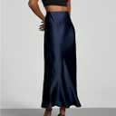 SHENHE Women's Satin Maxi Skirts High Waisted A Line Long Skirts Elegant Office Skirts (M)