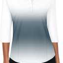 Zamowoty Women's 3/4 Sleeve Golf Tennis Polo Shirts 4-Button Dry Fit Workout Tops Athletic Shirt UPF50+ (X-Large, Black Grey Gradient)