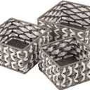 OIAHOMY Storage Baskets Paper Rope Shelf Baskets, Handwoven Small Wicker Bins for Home, Set of 3-Grey & White