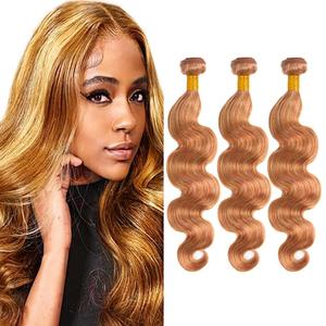 27/30 Highlight Body Wave Bundle Ombre Human Hair Bundles Peruvian Virgin 2 Tone Honey Blonde Mixed With Light Brown Human Hair Extensions No Shedding 24 26 28 Inch