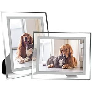 Vienrose 5x7 Picture Frame Set of 2, Clear Glass Photo Frames with Silver Edge, Horizontal or Vertical Display for Tabletop, Desk, Home, Office Decoration