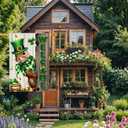 Spring St Patricks Day Garden Flag 12x18inch Double Sided Burlap The Squirrel Lucky Shamrock Garden Flags Happy St. Patrick's Day For Outdoor Yard Patio Lawn Decor,Green Hat with Clovers Gold Coin Pot Welcome Outside Decorations Banner (RMQ88D, 28"X40")