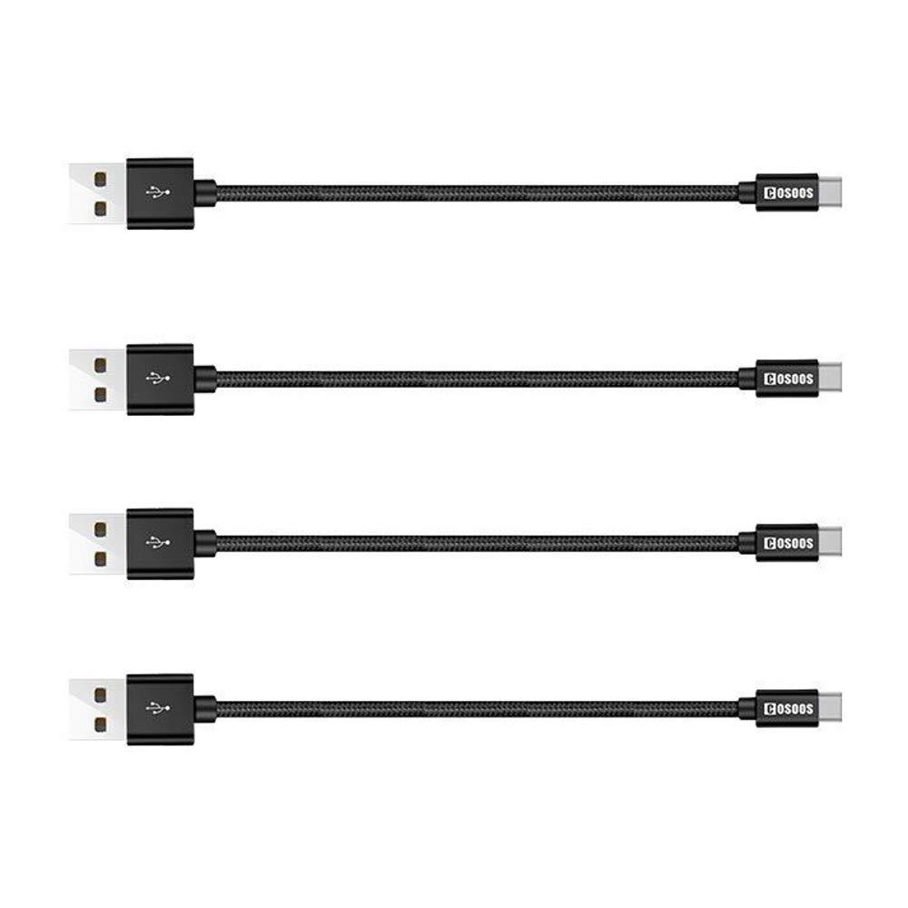 COSOOS 4 Short USB Type C Cables (9in/23cm) Nylon Braided Fast Charge & Sync USB C to USB 3.0 Cables for iPhone 16, 15, Samsung Galaxy S23 S22 S21 Note 10, Google Pixel,LG V20 G6, Charging Station