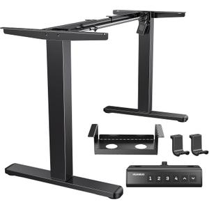 HUANUO Standing Desk Frame with Brushless Motor for Max 75 x 35 inch Tops | 220lbs capacity,4 preset heights,28.3"-46.5" Height Range,Stable Steel Legs,quiet lift,Cable Tray & Dual Hooks,black finish