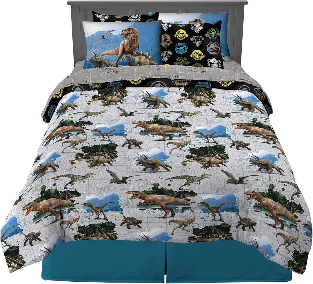 Franco Kids Bedding Super Soft Comforter and Sheet Set with Sham, 7 Piece Full Size, Jurassic World