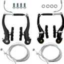 EATAKWARD 2 Pairs Bike Brake Set, Universal Complete V Bike Brakes Set for Most Mountain Bicycle, Including Road Bike Brakes Cables, Front Back Wheels End Caps,End Ferrules-Black