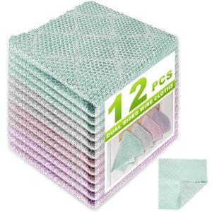 12 Pcs Multipurpose Wire Dishwashing Rag, 10"x10" | Upgraded Double-Layer Non-Scratch Wire Dish Cleaning Cloths, Reusable Steel Scrubberfor Kitchen, Cookware, Sinks, Stove Tops,